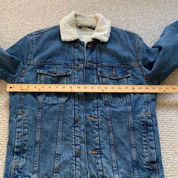 H&M Sherpa Borg Collar Denim Jacket Size S - Picture 8 of 9